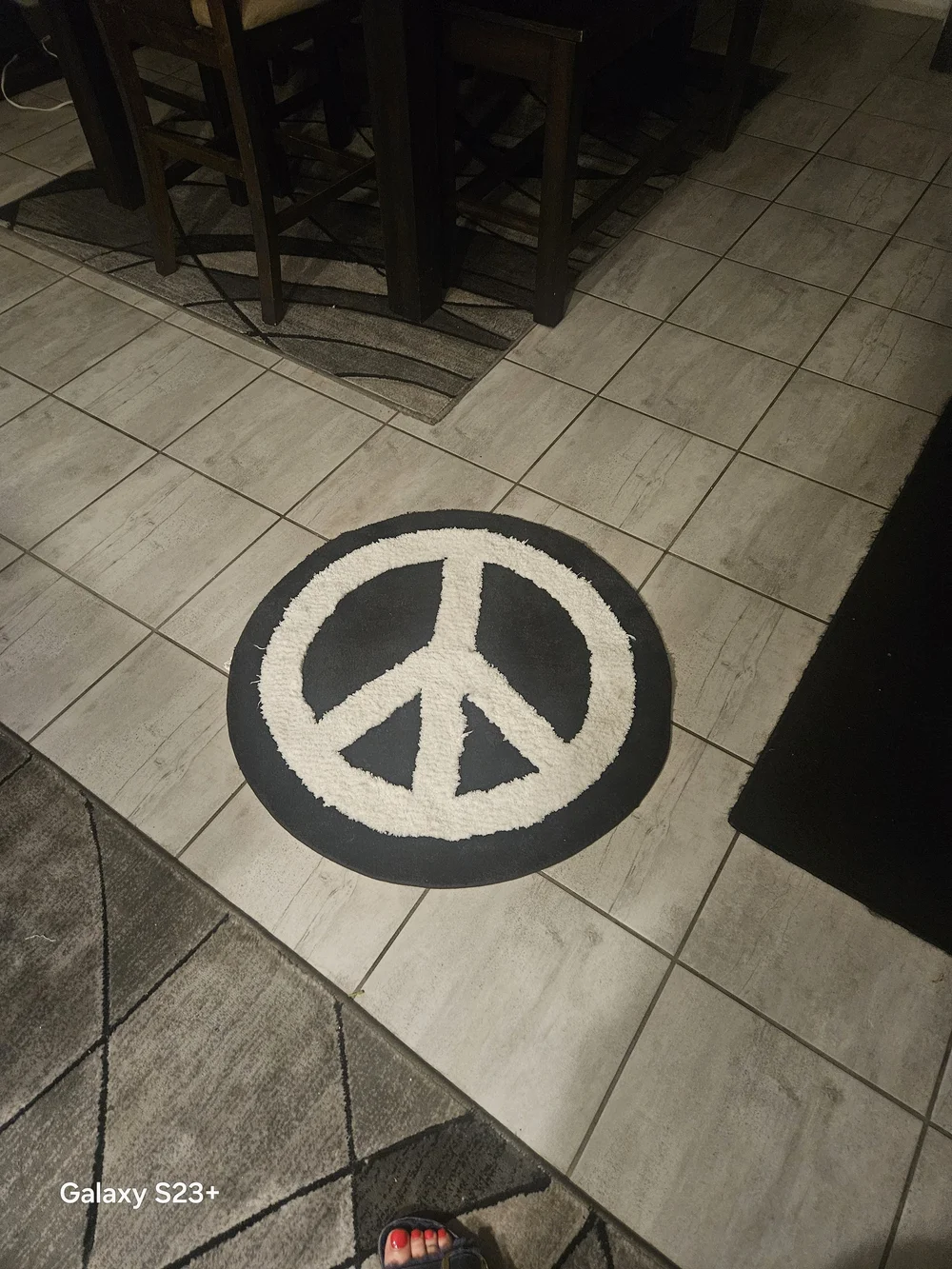 Unbranded Black and White Peace Sign Round Rug